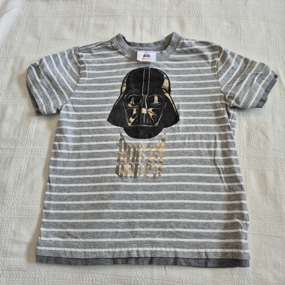 Hanna Andersson boys size 110 or 5 Star Wars gray & white striped shirt VGUC
